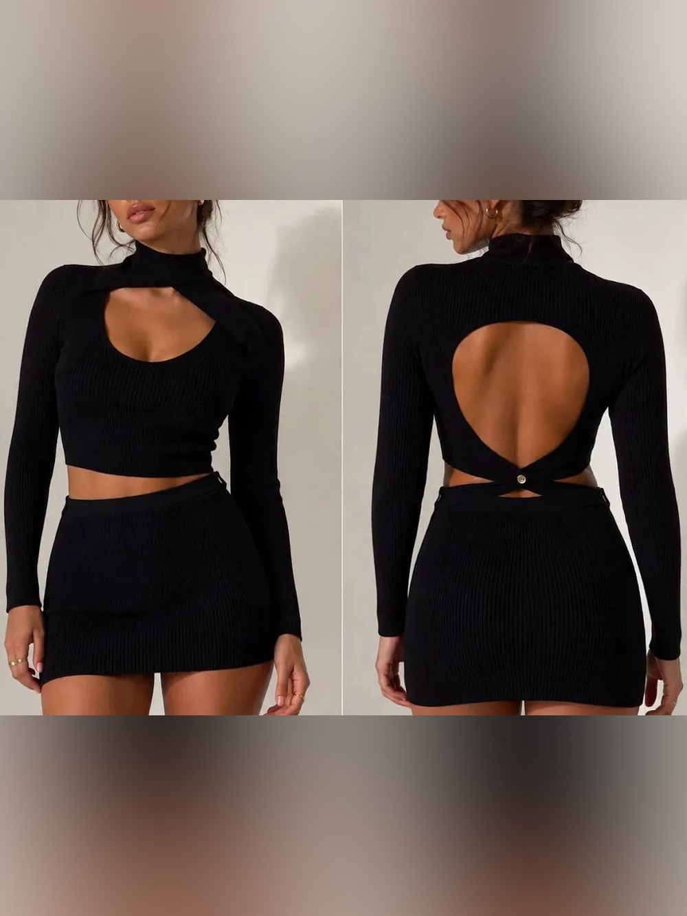Atoir Black Essence Ribbed Cutout Long Sleeve Mini Dress US 6 New With Tags
